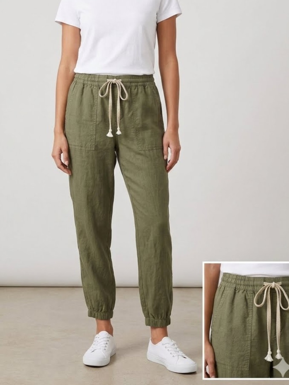 BLANKNYC Linen Blend Joggers Olive Green Medium
